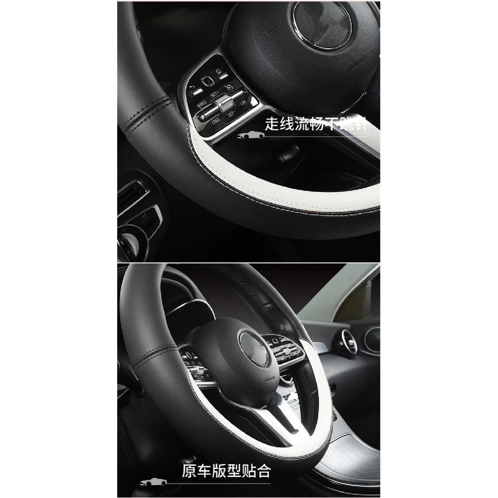 Full Leather Cover for All Seasons Auto Steering Wheel Cover Non-slip D-shaped Breathable Car Steering Wheel Protector