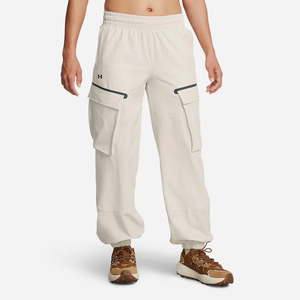 Under Armour Woven Comfortable Tapered Solid Color Knit Sports Pants Women bottoms White 1386481-110