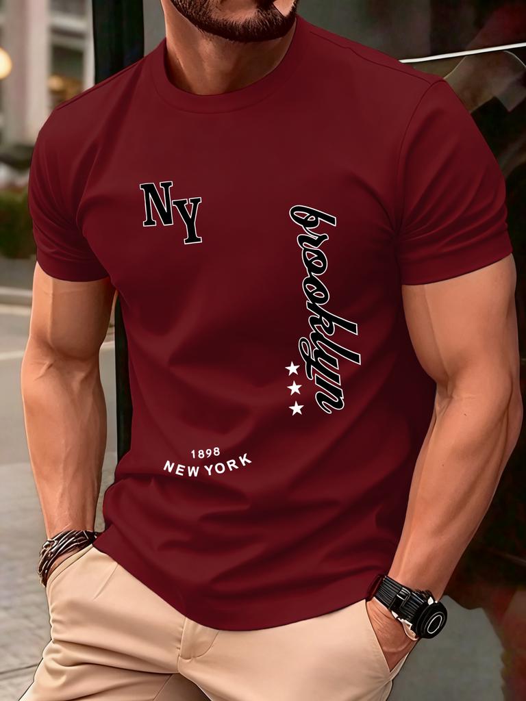 New York Brooklyn 1898 Art Letter TShirts Men Summer Cotton ONeck T Shirt AllMatch Casual Top Loose Fashion Man Retro Clothes