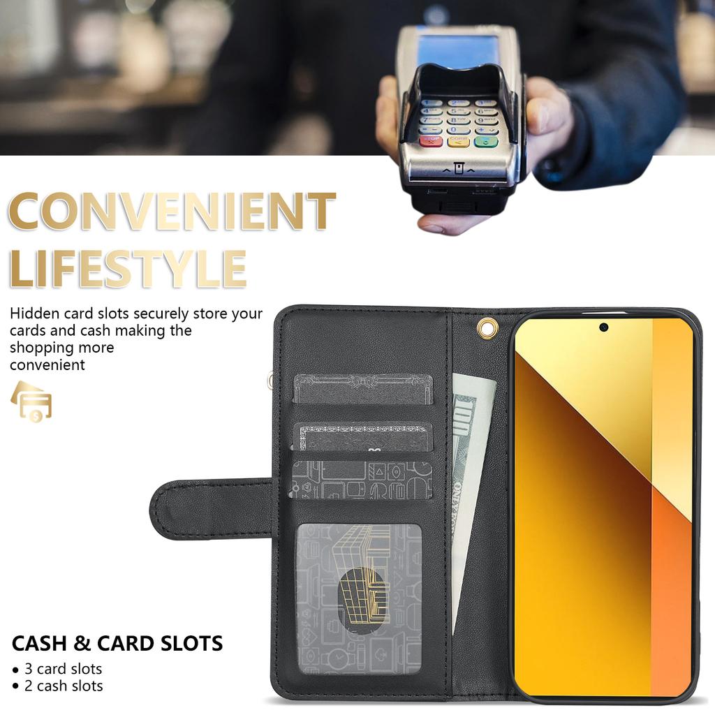 Wallet Small Fragrance Zipper Card Slot Stand Magnetic Flip Leather Case For Xiaomi Redmi Note 13 Pro Plus 12S 12 11 11S Cover
