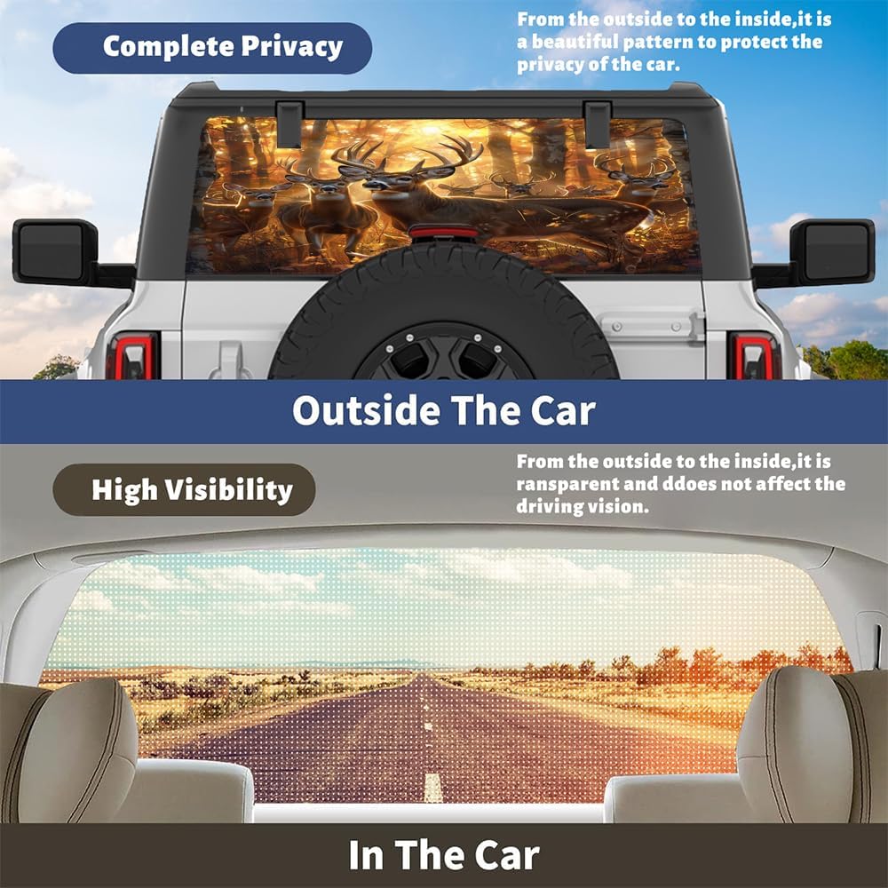 Rustic Deer Truck Rear Window Graphic Decals, Sunset Forest Nature Animal Pickup Car Window Stickers Truck Back Window Film Decal for Trucks SUV 66 x