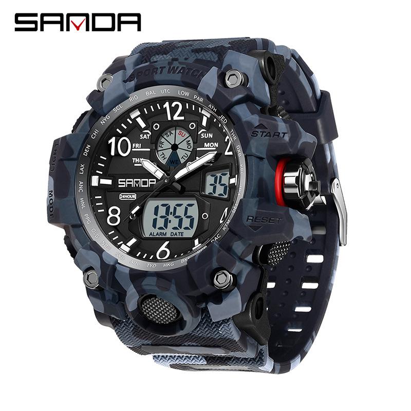 SANDA Women's Trendy LED Dual Display Waterproof Watch with Hourly Chime