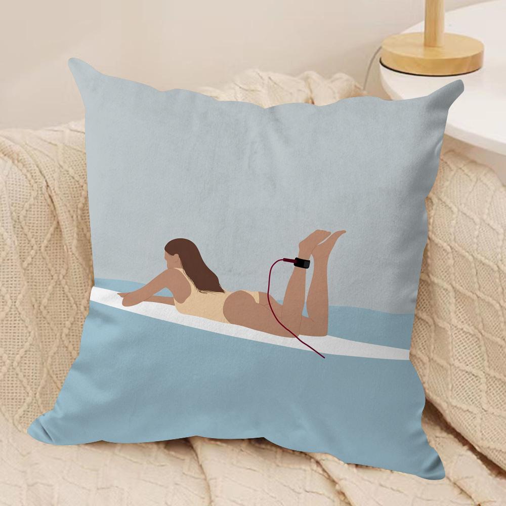 Summer Surfing Ins Art Cushion Cover Silky Short Plush Invisible Zipper Dustproof Sofa Pillow Case For Home Decor