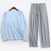 Übergröße 5XL Herren Eis Seide Pyjama Set Einfarbig Langarm Oberteile und Hosen Nachtwäsche 2-teilige Sets Weich Bequem Lounge Haus Nachtwäsche Männlich
