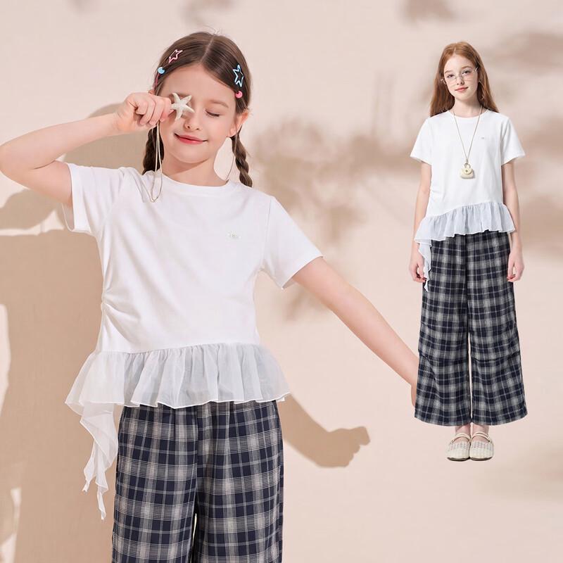 Girls Ruffle Plaid Short Sleeve & Pants Set 170