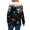 Women's Fashionable Loose-Fit V-Neck Long-Sleeved T-Shirt Christmas Print Pullover