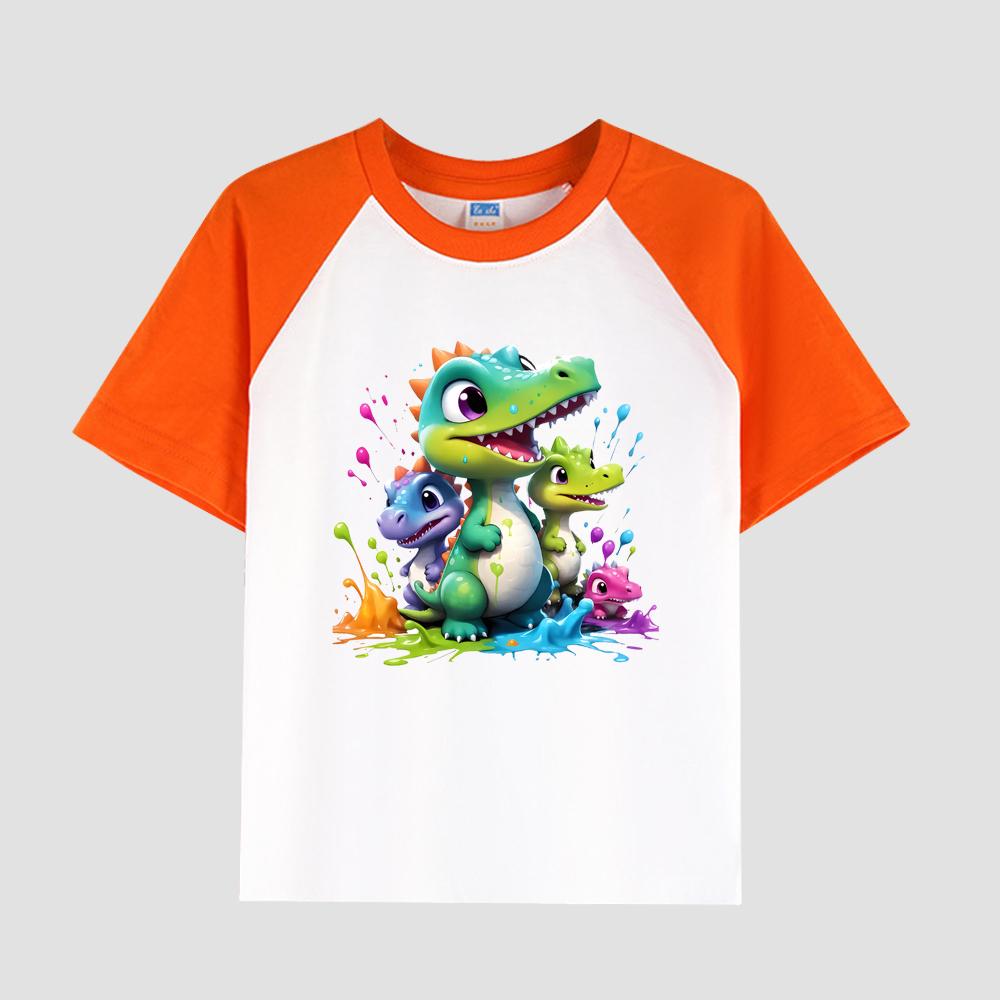 

Детская футболка с принтом, спущенным плечом, круглым вырезом, хлопковая ткань, повседневный стильный топ с коротким рукавом для мальчиков на лето 150cm