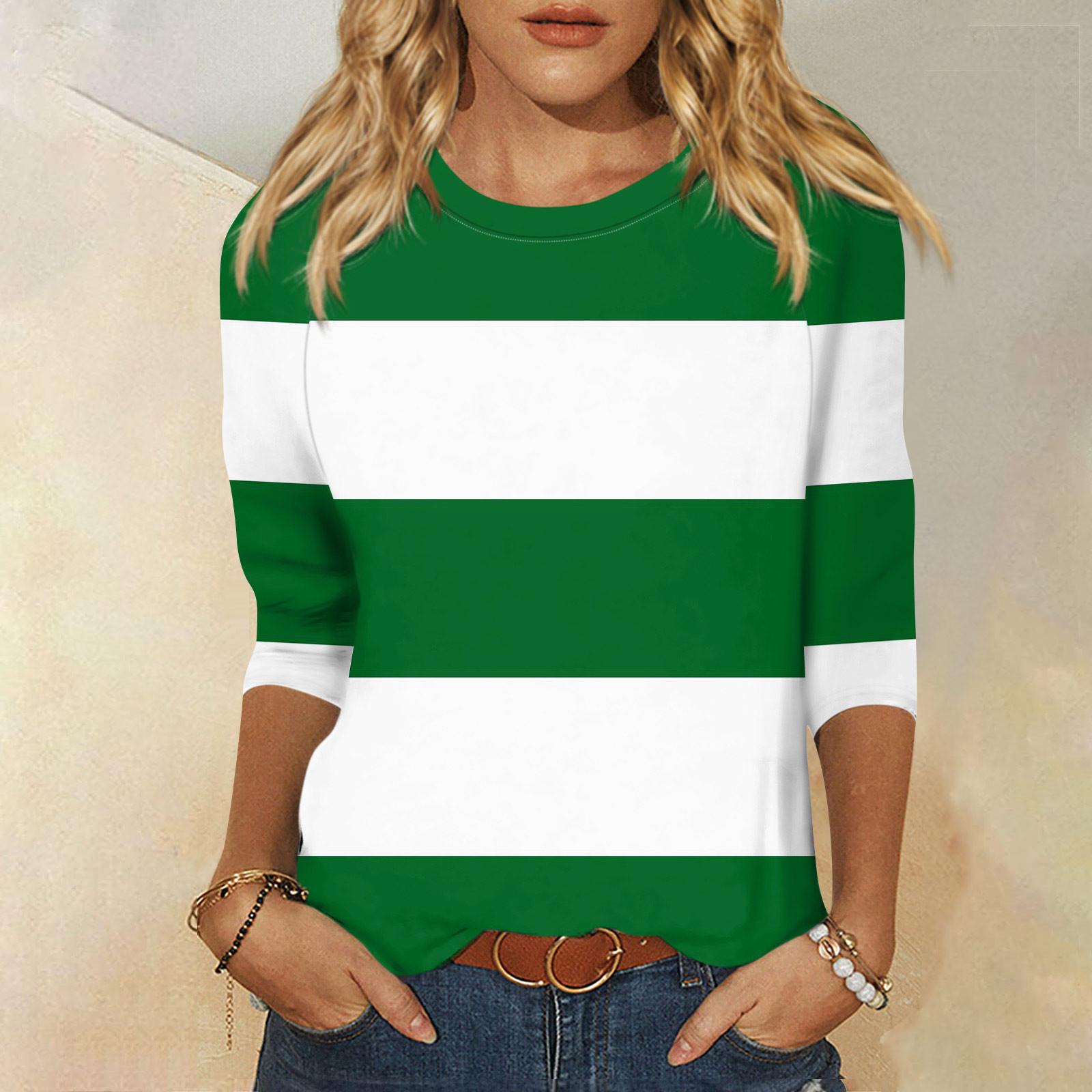 

Женский модный повседневный топ с круглым вырезом и рукавом реглан с принтом 3/4 L зелёный