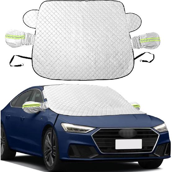 

Car Windshield Snow Cover with Side Mirror and Hook, Winter Magnetic Windshield Sun Shade Foldable, Windshield Cover for Ice and Snow, Fit for Small