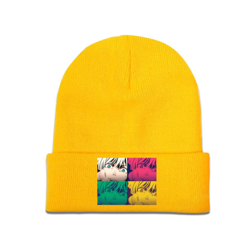 

Gojo Satoru Collage Manga клетчатая вязаная шапка зимние шапки теплая хип-хоп красочная кепка для унисекс женщин подарки One Size