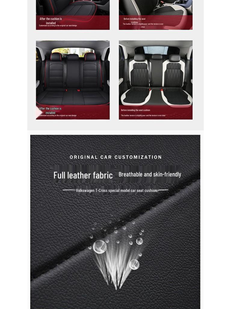 Volkswagen T-Cross All-Season Leather Seat Cushion - Full Surround, Five-Seat Fit.