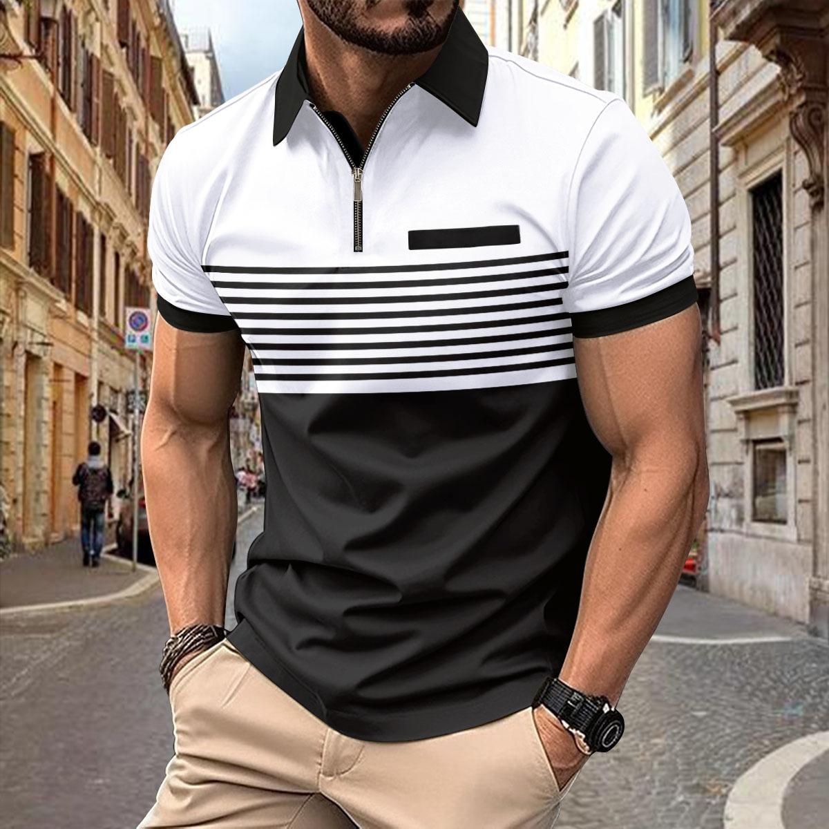 

New Men s Casual POLO Shirt Chest Fake Pocket Lapel Zip Business T-shirt 3D Tops S белый