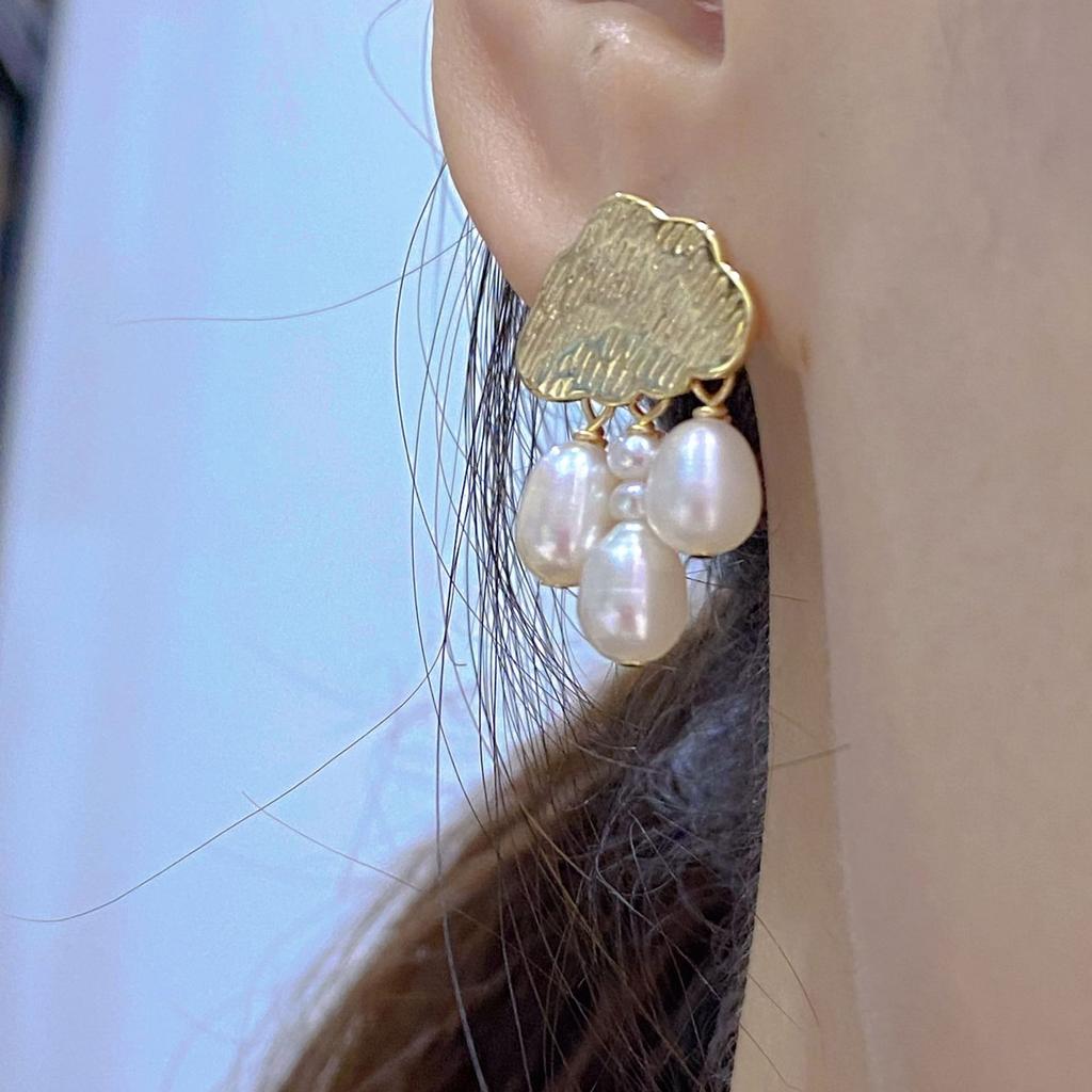 Clouds and Rain Clouds Natural Freshwater Pearl Niche New Chinese Style Retro Versatile Tassel Design Women's Earrings