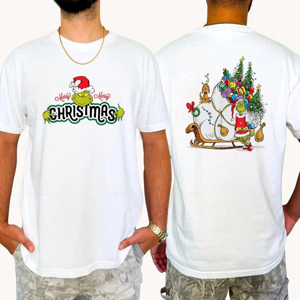 Christmas Tops Grinch Hugs Christmas Sleigh Fashion Casual Loose T Shirt for Both Men and Women Top Y2k Tees Unisex