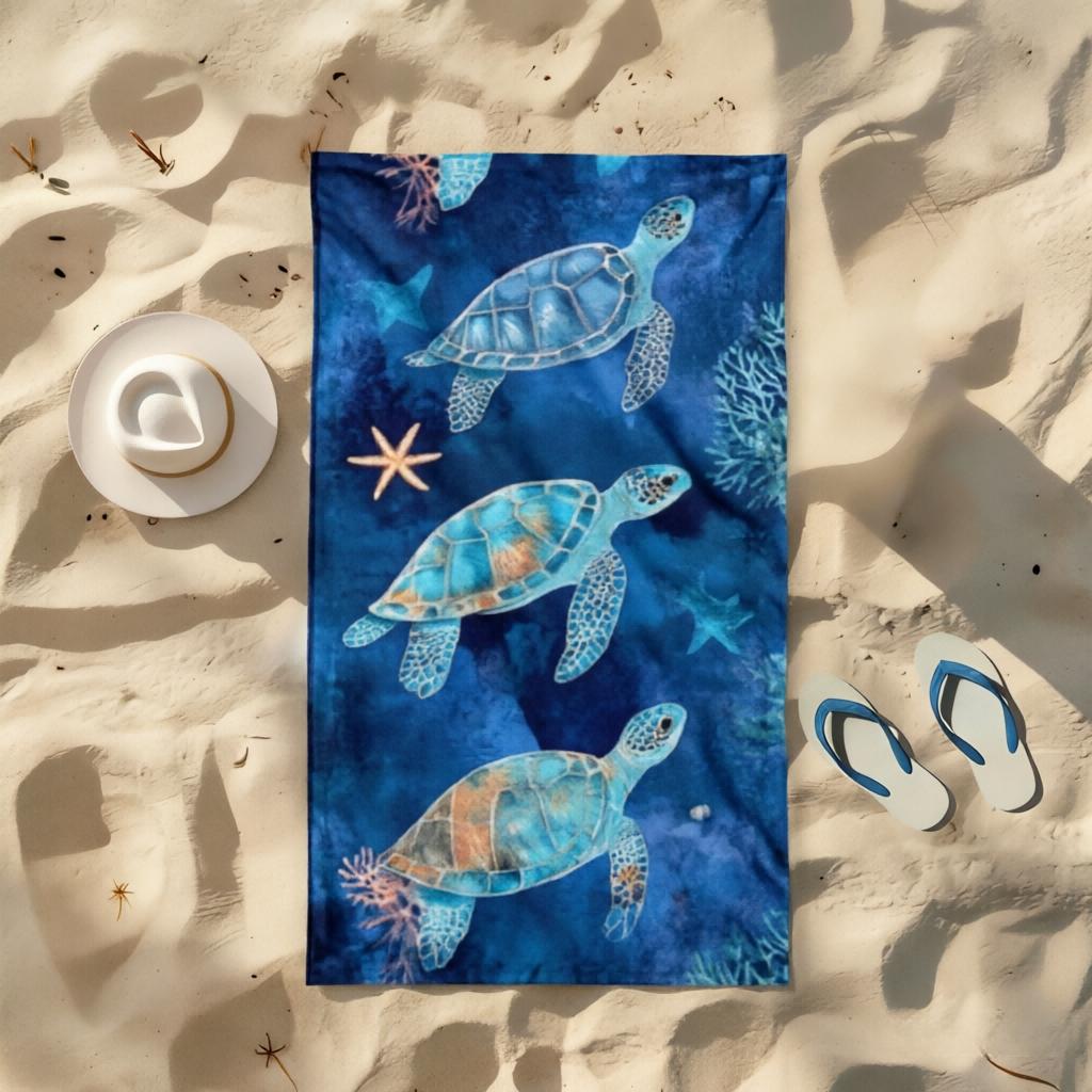 1pc Sea Turtle Starfish Beach Towel, Unisex, Ideal for Beach Pool Yoga Surfing Vacation, Perfect Valentine's Day Gift for Couple