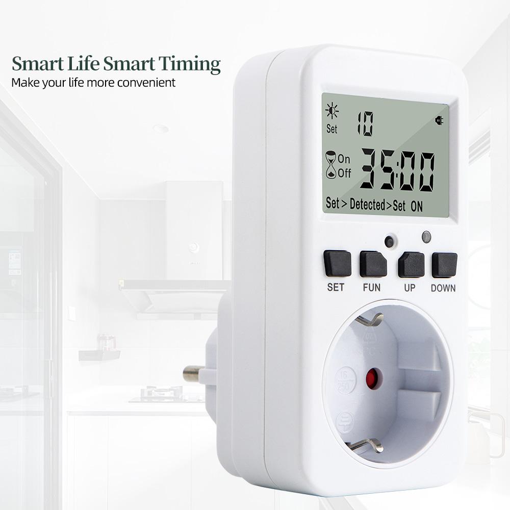 TM08 Digital Timer Socket LCD Smart Short Cycle Socket Countdown Programmable Timing Controller Outlet Switch UK US FR EU Plug