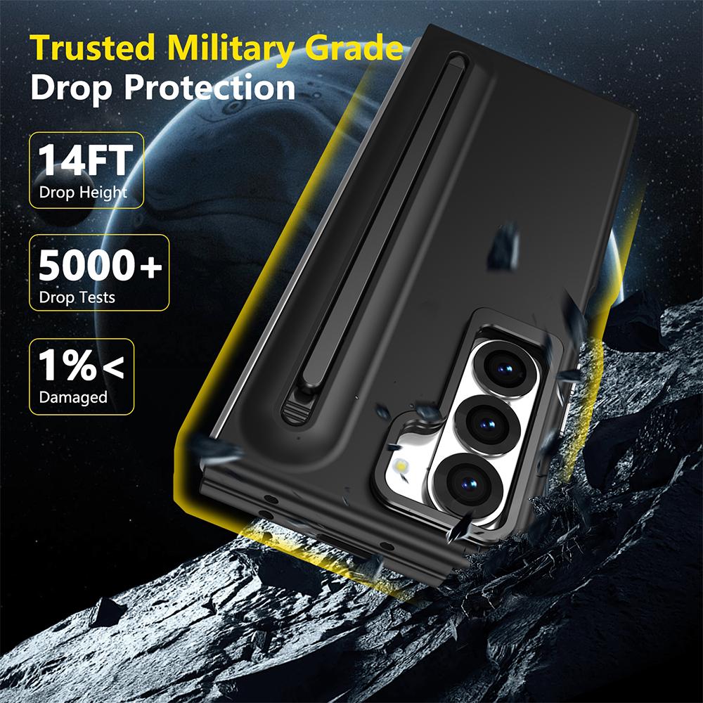 Metal Lens Stand Case For Samsung Galaxy Z Fold 7 6 5 4 With S Pen Slot Stylus Tempered Glass Screen Fold6 Fold7 Protector Cover