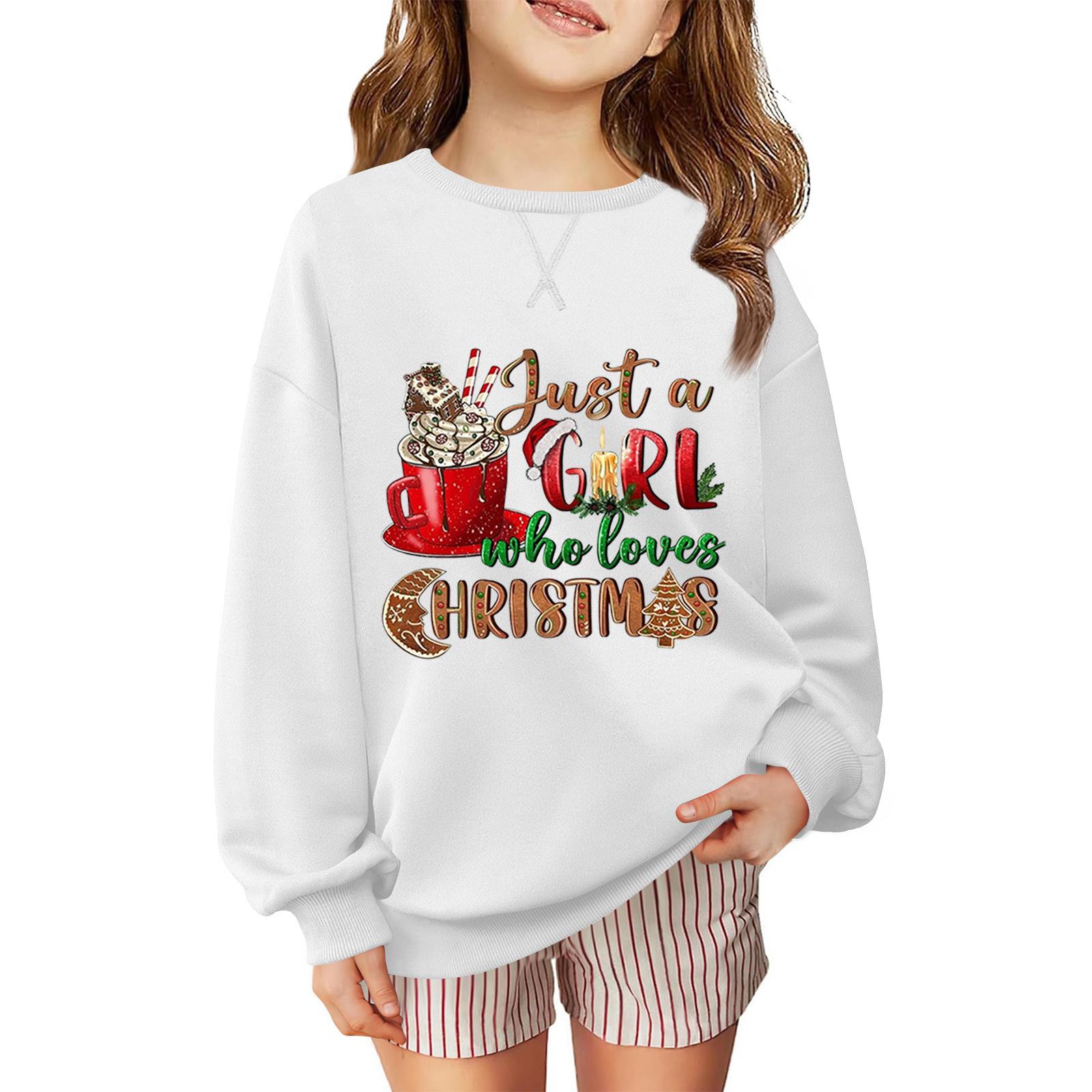 

Детский модный повседневный пуловер с длинными рукавами и свободного кроя с рождественским принтом 160 белый