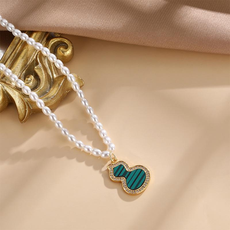 

Gourd Pearl Necklace Women S Chinese Style Retro Trend Versatile Micro-Inlaid Pendant Exquisite Jewelry