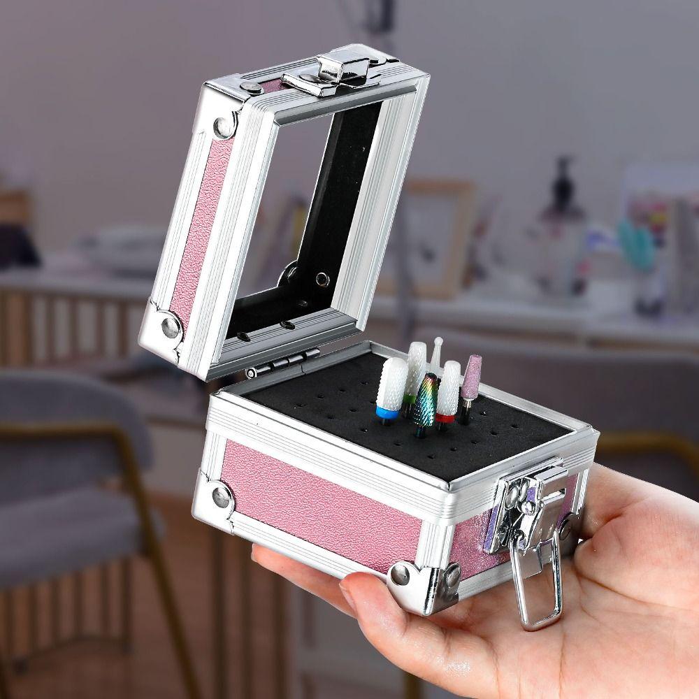 Professional Aluminum Display Storage Box Durable Nail Art Tools Nail Drill Bit Holder Women