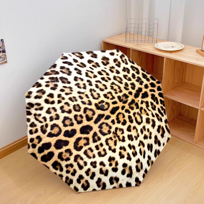 1PC Leopard Print Umbrella Portable Folding Umbrella Iron Frame Hole Bone Structure Outdoor Home Umbrella A7