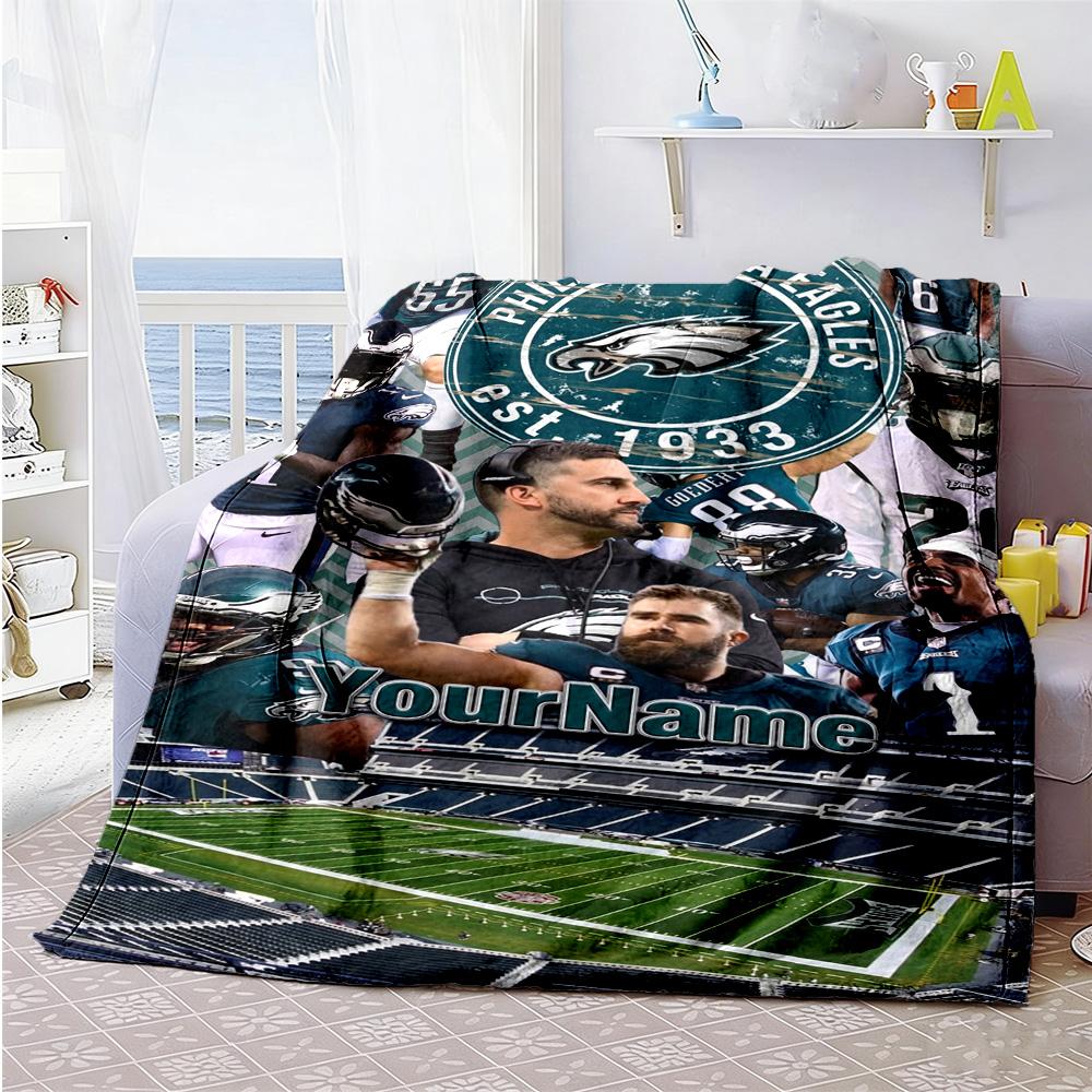Philadelphia Eagles Customize Text Blanket Lightweight Personalized Blanket Soft Cozy Great For Home Decor Bedding Living Room Sofa