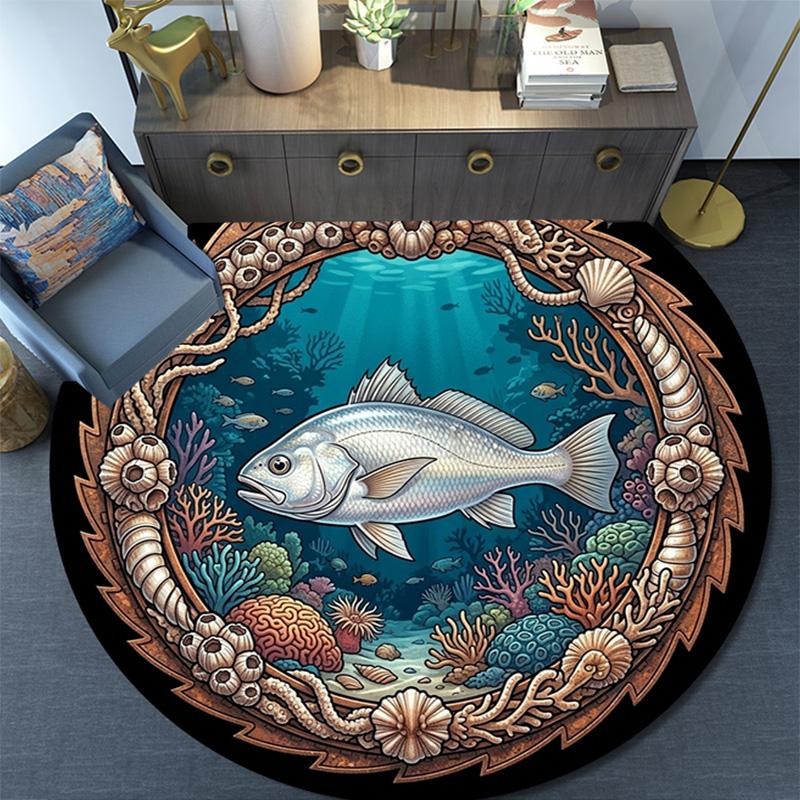 Underwater Marine Life Frame Round Area Rug Under Office Chairs Bedroom Living Room Home Decor