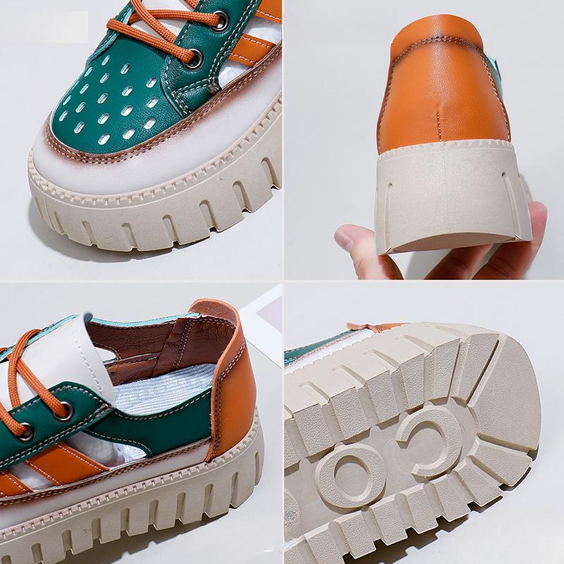 Low-Top Breathable White Shoes for Women Summer New Big Head Bread Shoes Thick-Soled Casual Sneakers