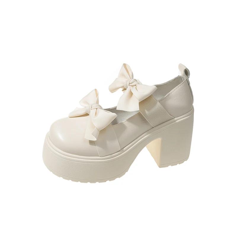 

Bow Women High Heels Platform Marie Janes Shoes Elegant Autumn 2024 Lolita Dress Trend Party Chunky Mujer Zapatos Pumps Sandals 35 бежевый