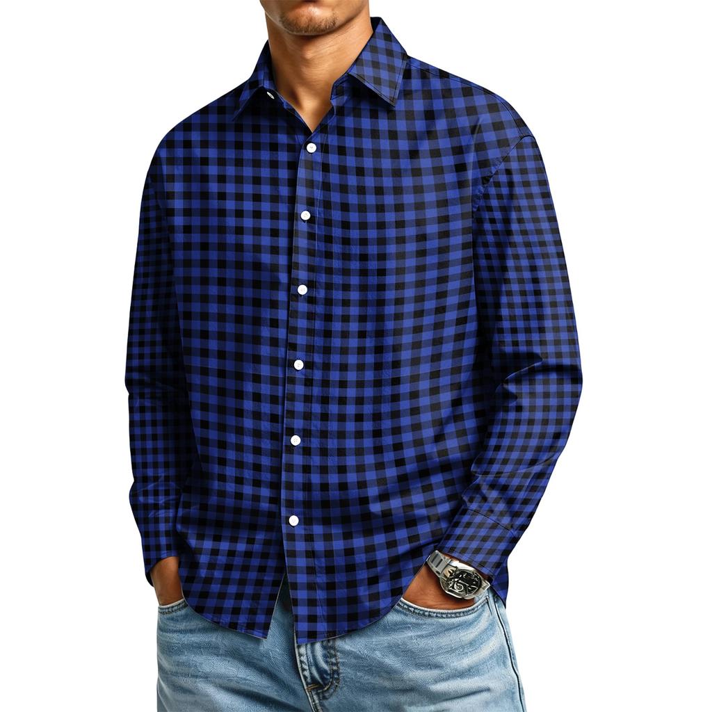 Men's Long Sleeve Plaid Shirt with Collar for Casual Daily Wear