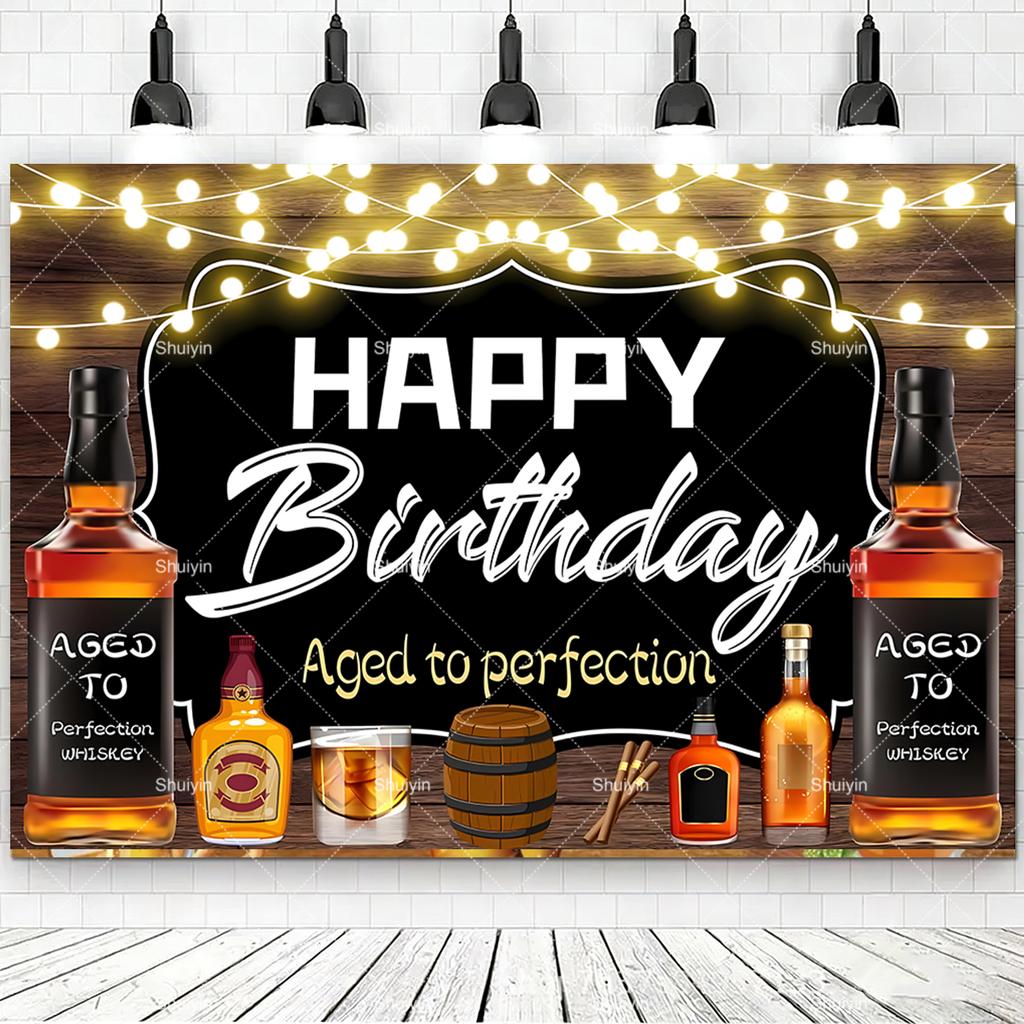 Whisky Cigarre Vintage Bois Fond Photographie Anniversaire Homme Décorations Fournitures de Fête Style Été Bar Décor Mural Rideau