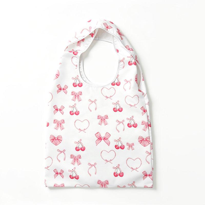 Sweet Cherry Bow Canvas Tote Bag - Large Capacity, Girly Single Shoulder Shopping Bag