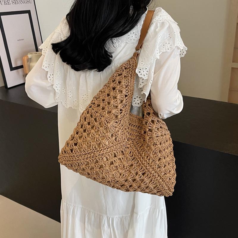 Summer Straw Woven Beach Bag - Large Capacity Shoulder Bag for Travel & Commuting