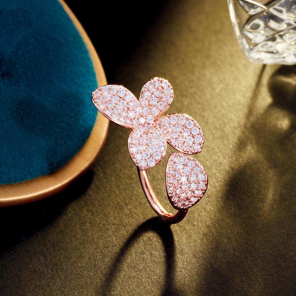 

J0099 Creative Adjustable Ring Full Of Zircon Exquisite Flower Identification Jewelry розового золота