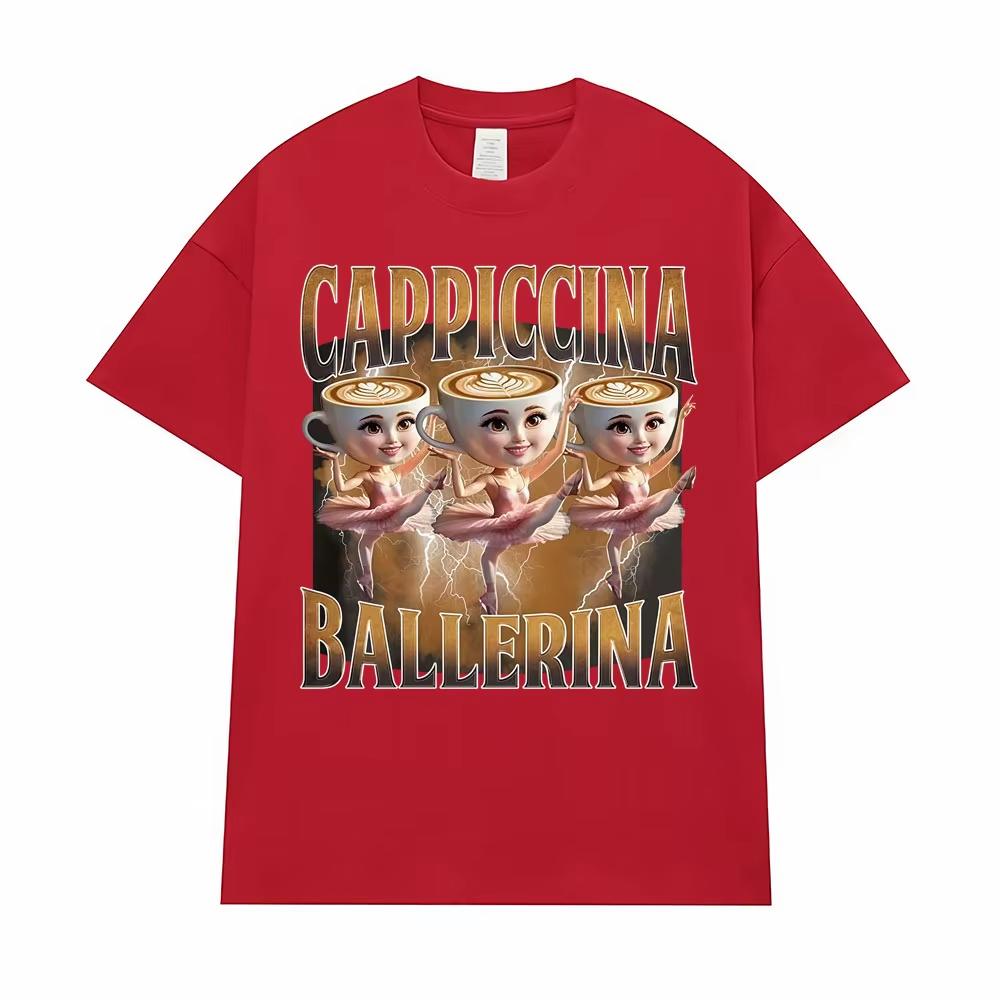 Ballerina Capuchina Rolig Kaffe Meme T-shirts Män Kvinnor Sommar Pop Vintage Kortärmad T-shirt Estetisk Casual Humor T-shirts