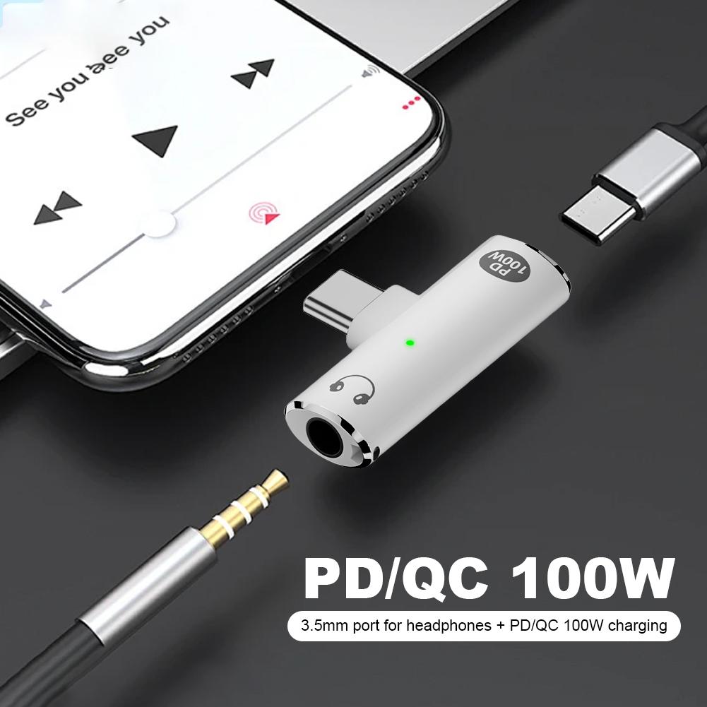 2 in 1 USB Type C To 3.5mm Headphone and Charger Adapter PD 100W USB C Splitter Earphone Splitter for Xiaomi Huawei iPhone 15 16