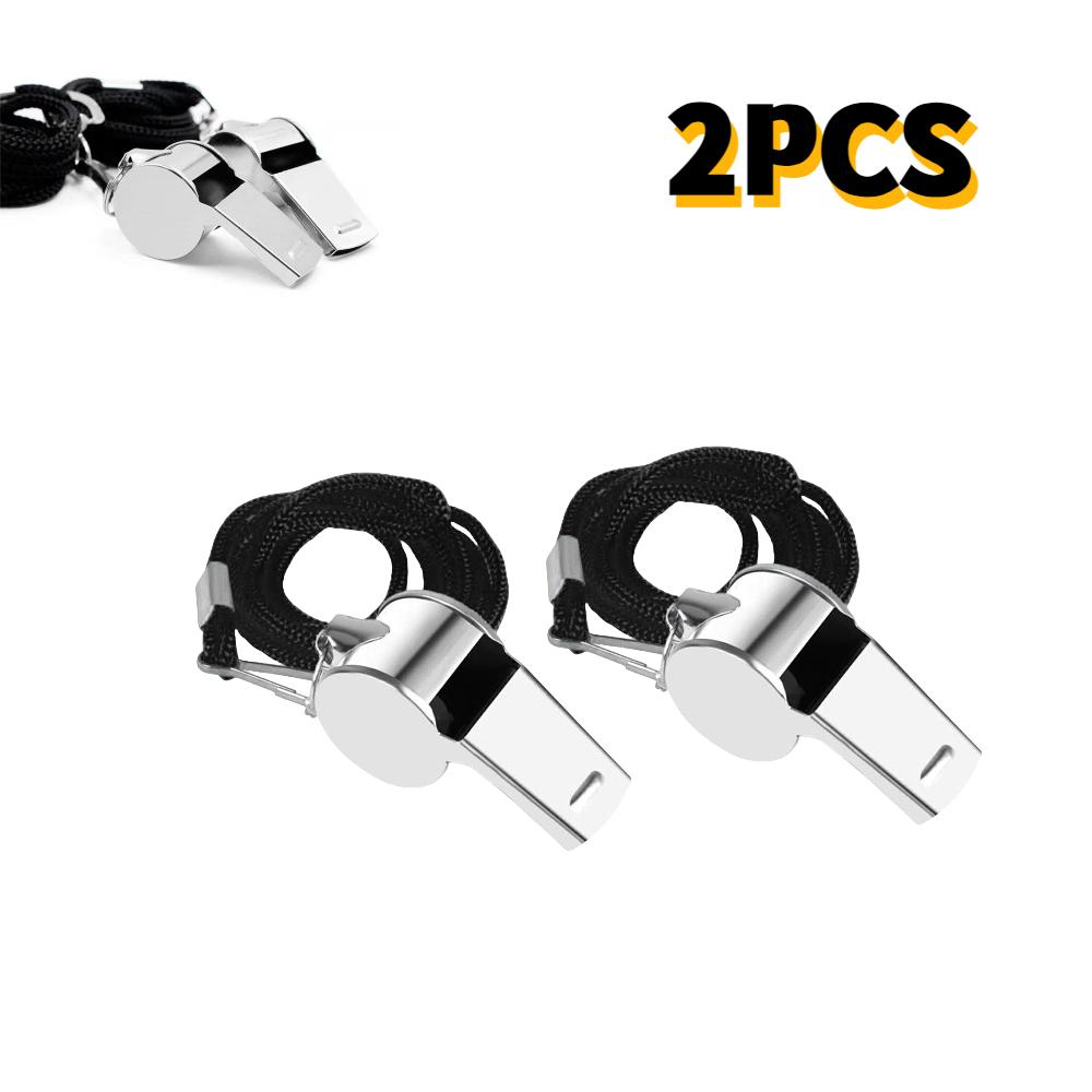 Survival Whistle with Rope Cheer Whistles Loud Crisp Sound Whistle Soccer Football Basketball Training Stainless Steel Whistle