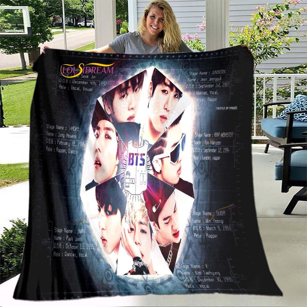 BTS 3D Kpop Bangtan Boys Couverture de lit Bureau Maison Randonnée Pique-nique Couette Épaisse Couvre-lit Tendance Couverture en Flanelle