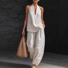 Women's Summer Solid Color V-neck Sleeveless Halter Casual Set