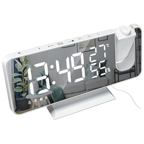 

Large-screen digital LED clock with projection, FM radio, and mirror function. 4-level brightness control, automatic volume adjustment from 0 to 15 le