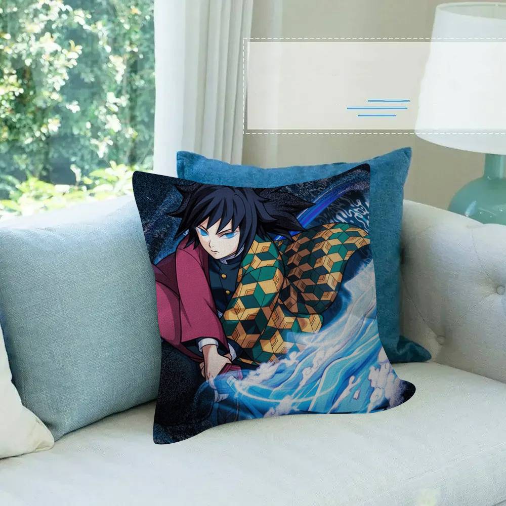 Cartoon Figure Giyu Tomioka   Cushion Cover Pillowcase Upholstery Sofa Throw Pillow Home Decor Pillowcas