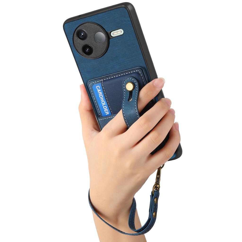 For Xiaomi Poco F7 Pro 5G/Xiaomi Redmi K80 5G Retro PU Leather Back Cover with Card Holder and Wristband Kickstand