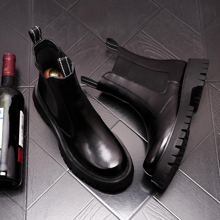 Fashion Korean Designer Mens Fashion Platform Boots Black White Genuine Leather Shoes Trend Handsome Chelsea Boot Cowboy Short Botas Man