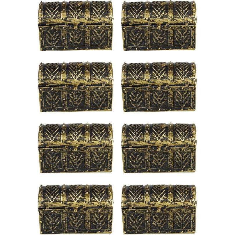 8 Pcs Miniature Pirate Treasure Chests Box, Mini Vintage Pirate Jewelry Storage Box, Party Supplies Decor Store Gold Coins Gems, Plastic Kids Pirate
