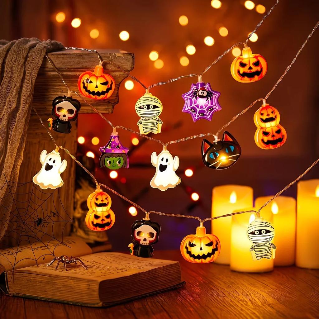 Halloween LED String Lights 20 LED Ghost Pumpkin Spider Mummy Skeleton Fairy Lights Suitable for Holiday Party Home Decor
