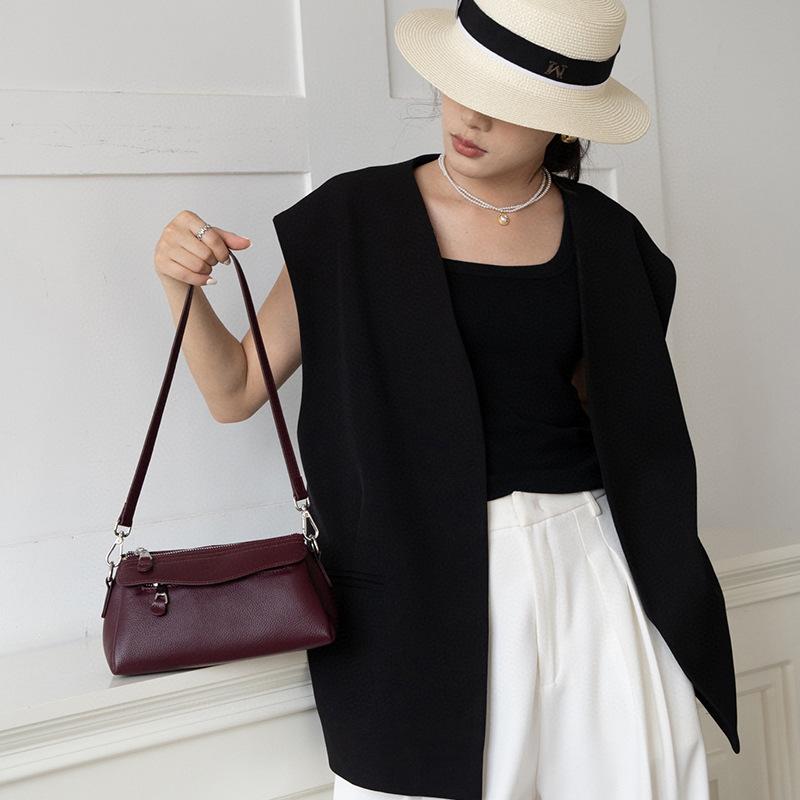 First layer cowhide shoulder bag retro classic simple fashion shell bag going out versatile messenger bag handbag