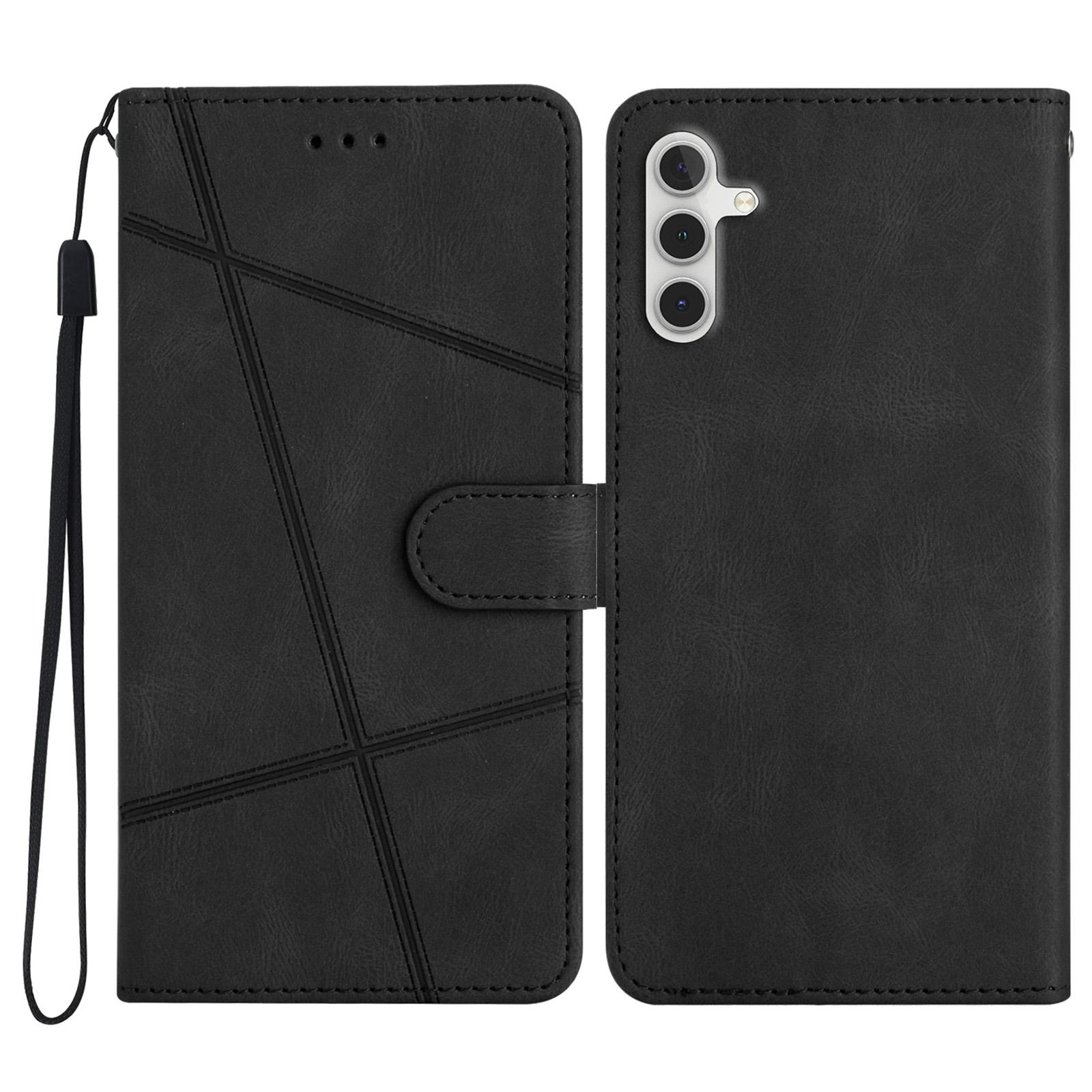 

For Samsung Galaxy S25 FE Wallet Case Line Imprinted Skin-Touch Leather Flip Phone Cover Black