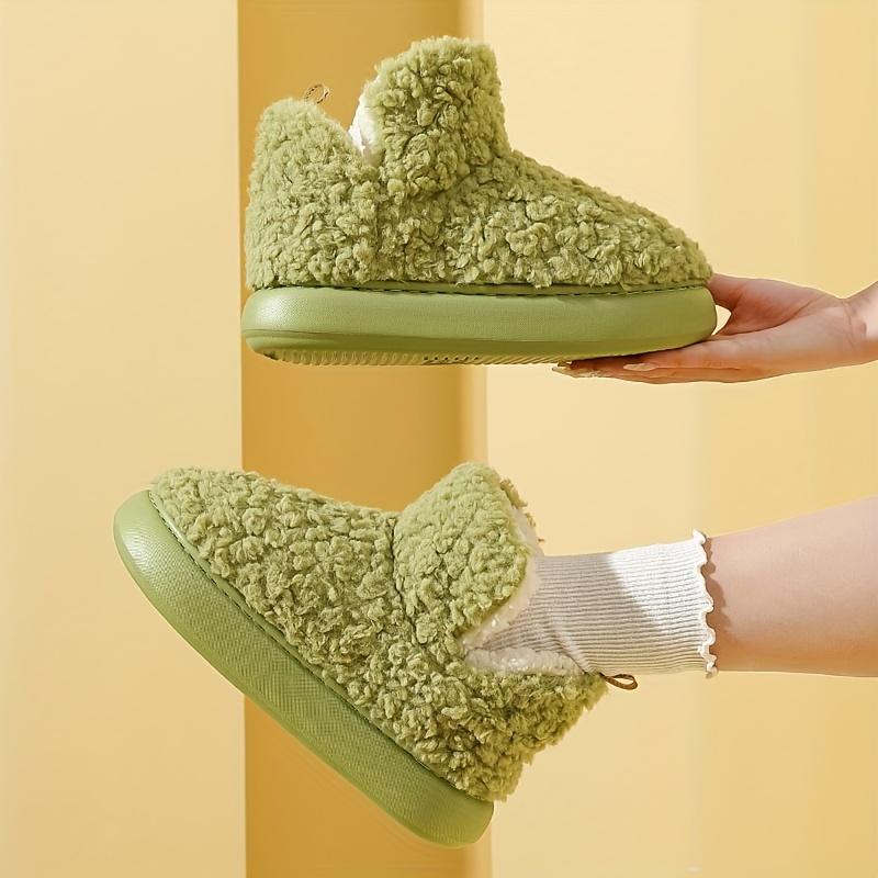 Women's Winter Slippers - Non-Slip Platform Sole, Beige House Shoes for Indoor/Outdoor, Soft Fabric Upper & Cushioned EVA Sole - Warm