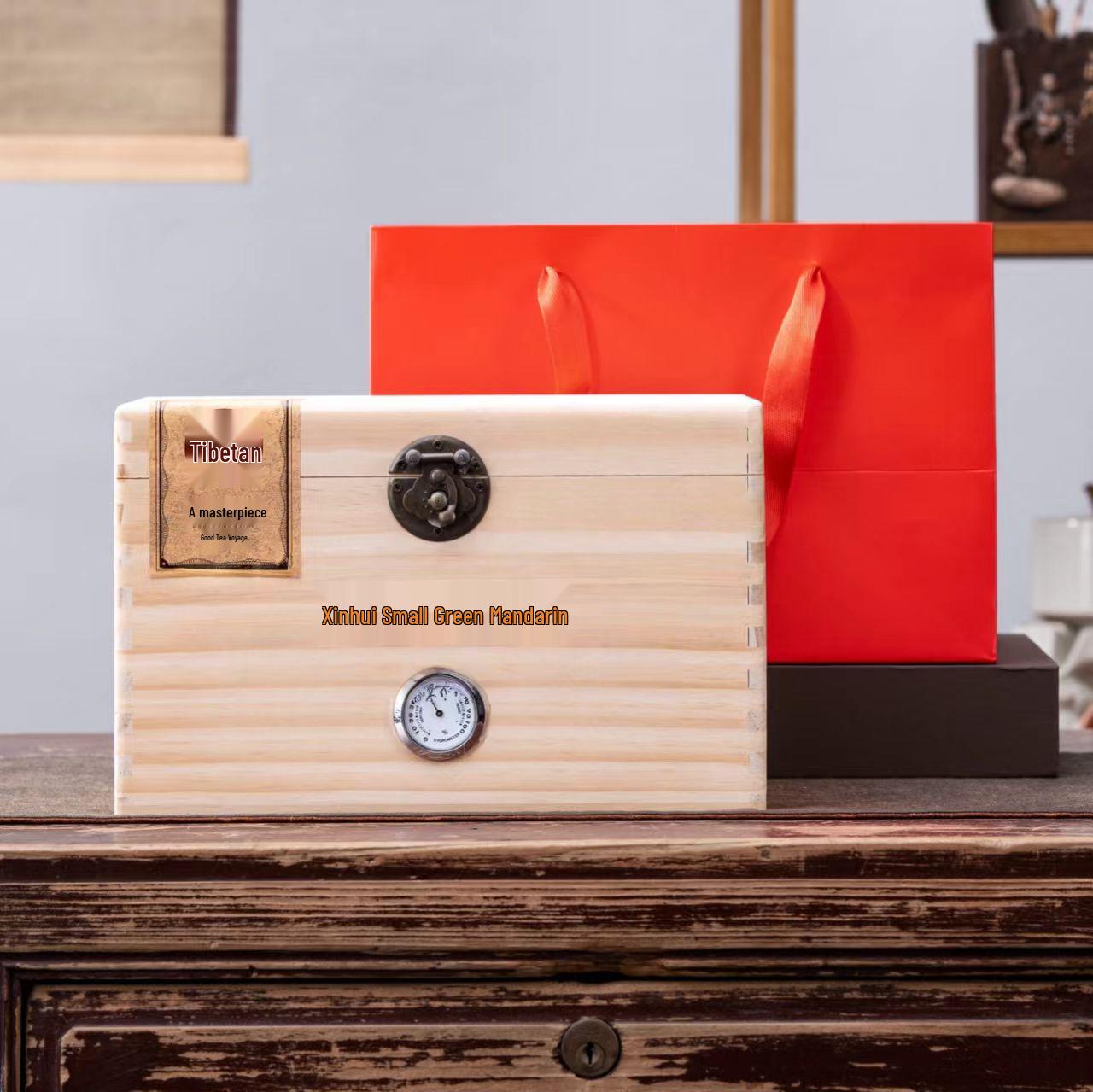 Xinhui Tianma Xiaoqinggan Pu er Ripe Tea with Sun-Dried Chenpi, 500g Wooden Box