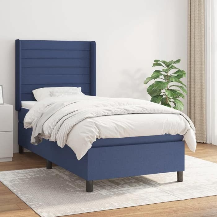 3131471 vidaXL Lit à sommier tapissier avec matelas Bleu 80x200 cm Tissu